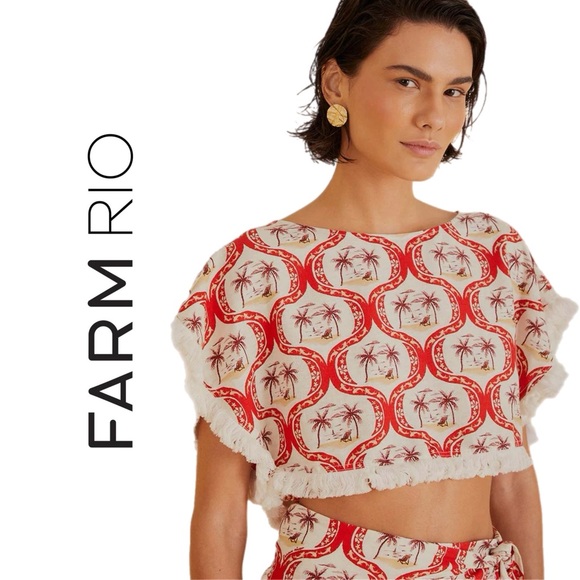 FARM Rio Summer Beach Linen Blouse - Picture 1 of 16